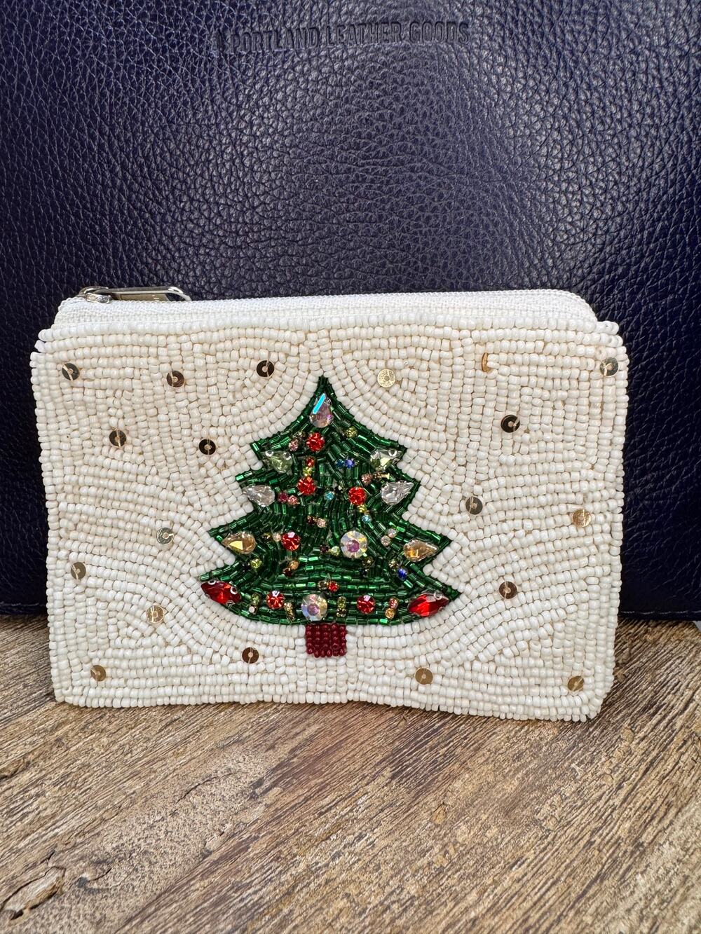 Christmas Tree Beaded Coin Purse Holiday Pouch Womens Gift for Her NEW!